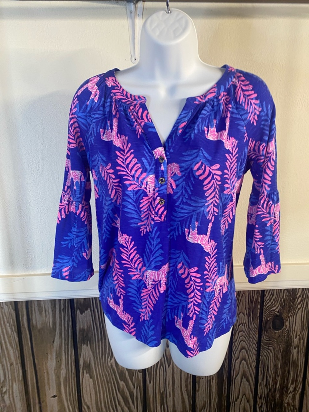 Lilly Pulitzer Blue & Pink Printed Henley Tunic Top
